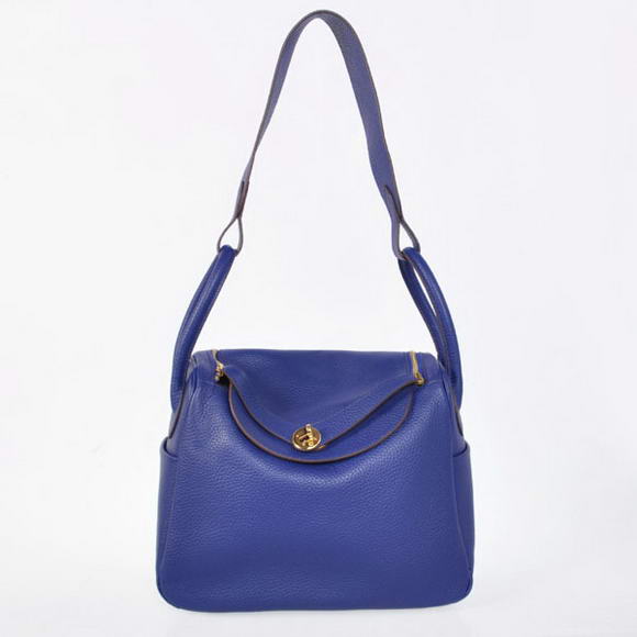 High Quality Replica Hermes Lindy 30CM Havanne Handbags 1057 Dark Blue Leather Golden Hardware